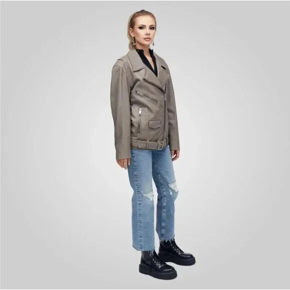 Bod & Christensen Lauren Leather Motorcycle Jacket Gunmetal Women's XS New - Picture 3 of 8